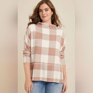 NWT Maurices Checked Tunic in Cream and Tan